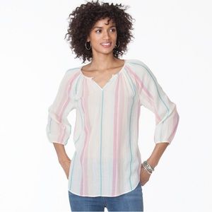 CHAPS | Georgette 3/4 Sleeve Blouse Knit Top Women’s Small Printed Pastel Stripe